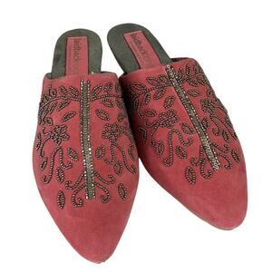 Laidback London Beaded Suede Mule Slides Pink Silver EU 37 US‎ 6.5–7